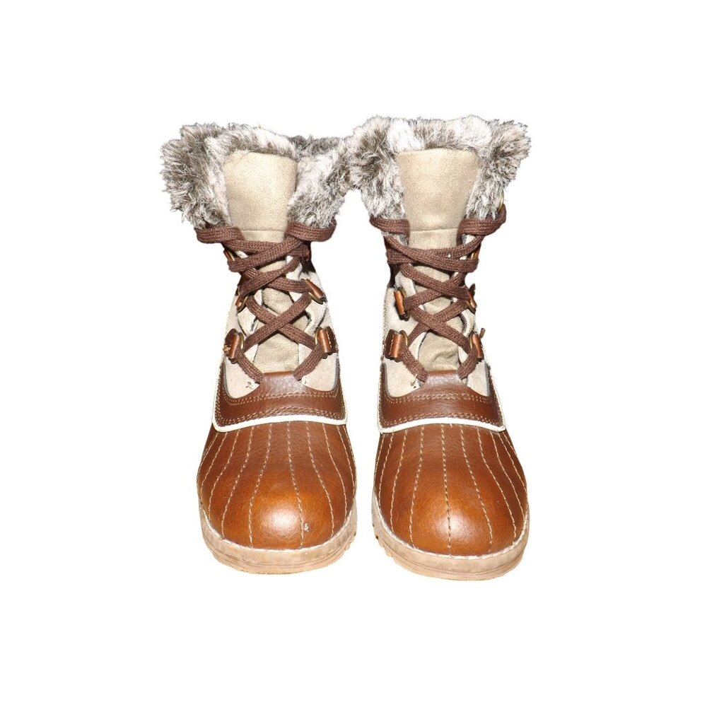 Skeckers Boots Women Sz 8 Heeled Duck‎ Faux Fur Leather Outdoor Work Winterwear - Picture 3 of 6